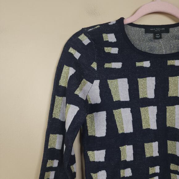 Ann Taylor Lattice Knit Black Gold Metallic Sweater Size XXSP - Picture 3 of 8